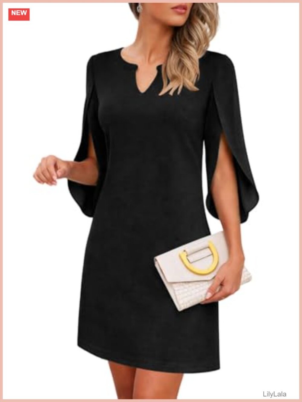 V-Neck 3/4 Chiffon Sleeve Cocktail Short Dress A-Line Flutter Sleeve